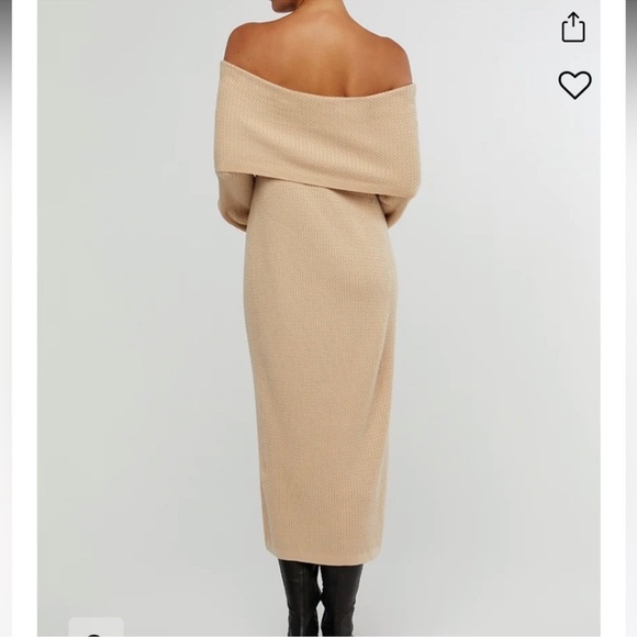 WeWoreWhat | Off Shoulder Sweater Dress In Beige Size XS NWT Cable Knit MIDI - Picture 5 of 12